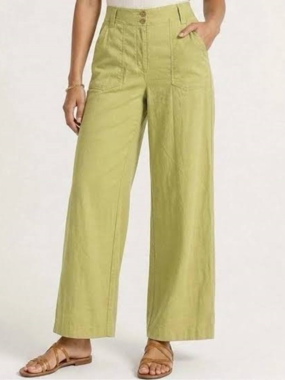 Pilcro Anthropology linen pants  yellow green straight leg  4 pockets  size 14
